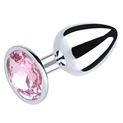 Small size Light weight metallic Aluminum Butt Plug with Pink jewel