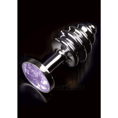 Dolce Piccante Small steel ribbed Plug with Purple Jewel
