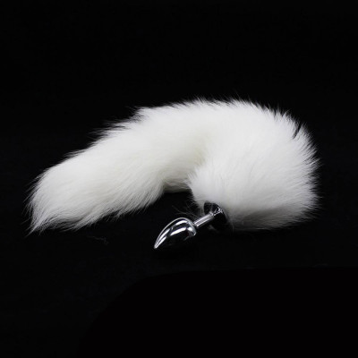 White Fox Tail Metal Butt Plug Medium