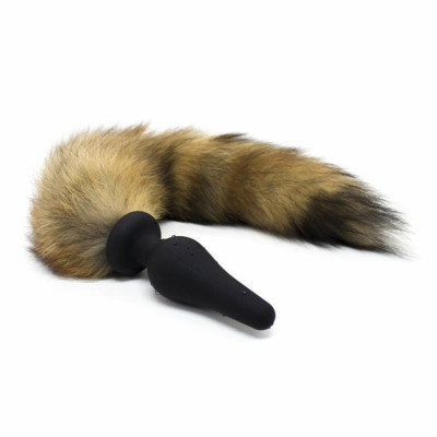 Black Silicone Butt Plug with Brown Tail