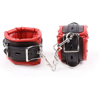 Red and Black Bdsm Adjustable Padded Leather Ankle Handcuffs