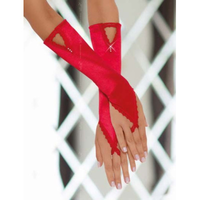 Hot Red Gloves with Finger Loop and Rhinestones