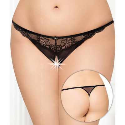 Plus Size Crothcless Lace String Black
