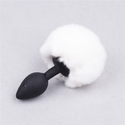 White Bunny Tail Small silicone Butt plug 7 cm 