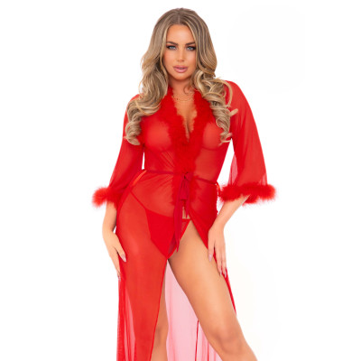 Leg Avenue Marabou robe with String Red
