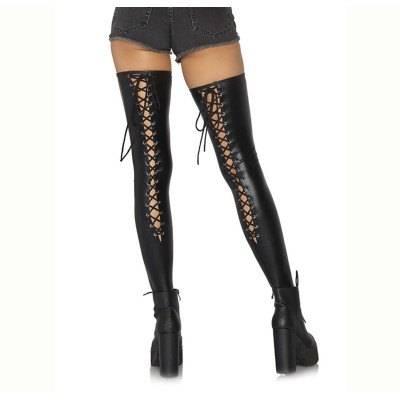 Leg Avenue Wetlook Lace Up Thigh Highs