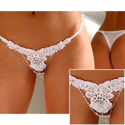 Embroidered Floral G-String White