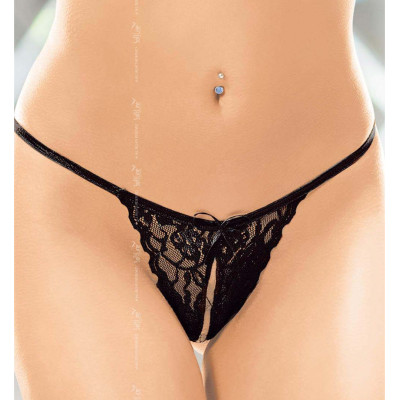 Crotchless Black Lace String