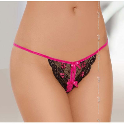 Black Lace String with Pink Details