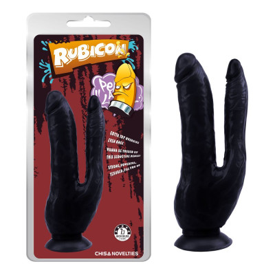 Black Double Dildo with suction base 19 cm