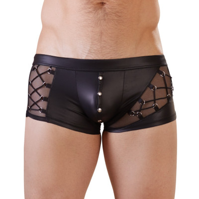 Wetlook Boxer With Mesh And Lace-Up Detail